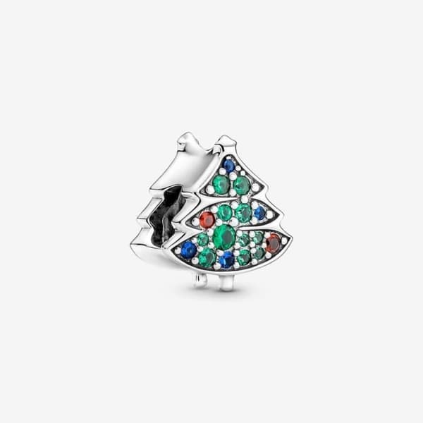 Berlock - PANDORA - Julgran 790018C01 - Silver - Grön - Blandad