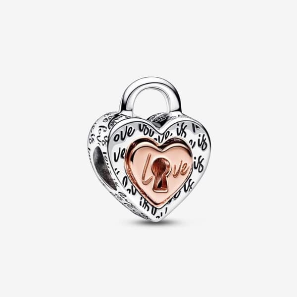 Charm - PANDORA - Separable Heart Tvåfärgat hänglås - 925 Silver - Guld - Flerfärgad