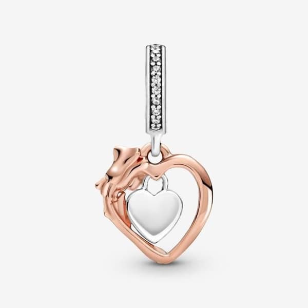 Charm hänge - Charm hänge hjärta &amp; ros - Metall - Rosa - Unisex