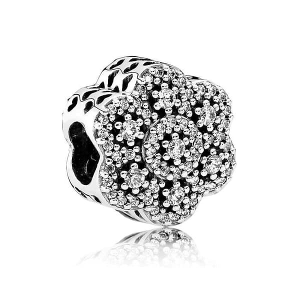 Charm - Panchora - Kristalliserad blomma - Silver - Färglös - Kvinna