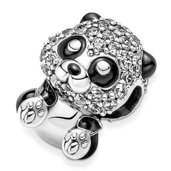 Berlock - Pandora - Panda - 925 Silver - Cubic Zirconia - Glänsande svart emalj