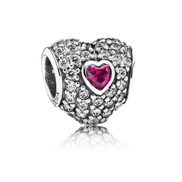Charm - PANDORA - 791168SRU - Sterling silver 925 - Röd pavé-hjärta - Syntetisk rubin