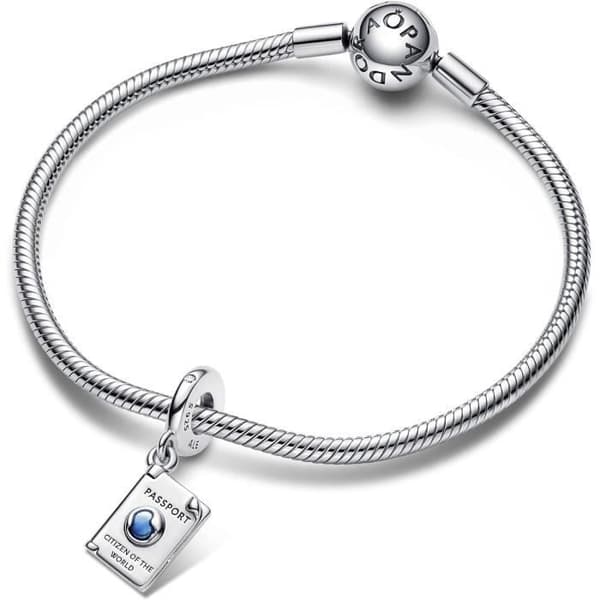 Pendantsmynt - Pandora - Moments 792680C01 - Sterling silver - Kubisk zirkon - Skuggad blå emalj