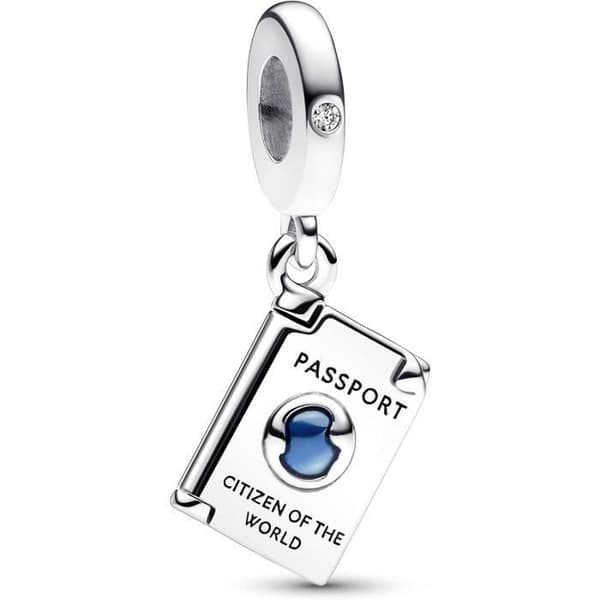 Pendantsmynt - Pandora - Moments 792680C01 - Sterling silver - Kubisk zirkon - Skuggad blå emalj