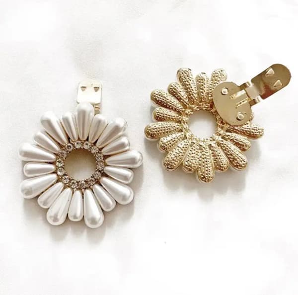2 st / 1 par Guld Skosmycken Skoklämmor Shoe Clips med Vita Pärlor
