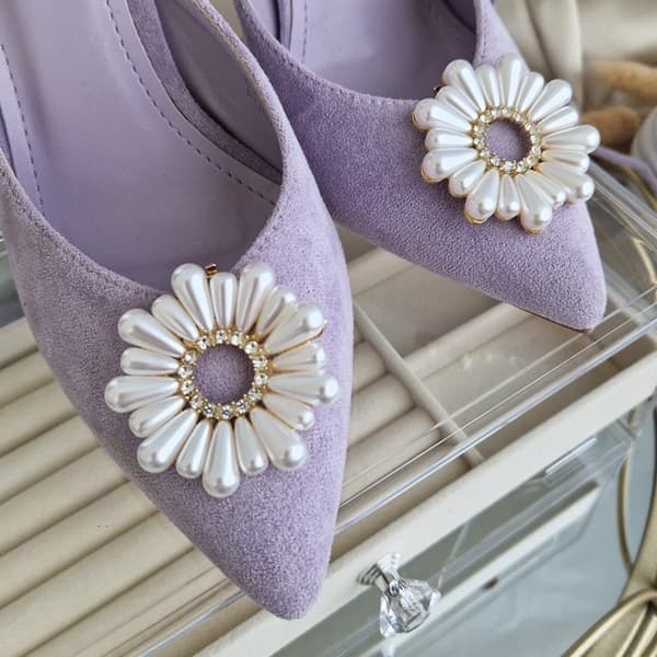 2 st / 1 par Guld Skosmycken Skoklämmor Shoe Clips med Vita Pärlor
