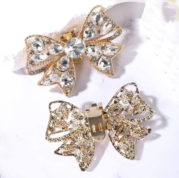 2 st / 1 par Guld Skosmycken Skoklämmor Shoe Clips - Rosetter med Kristaller / Strass