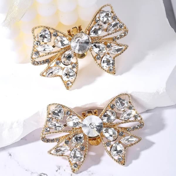 2 st / 1 par Guld Skosmycken Skoklämmor Shoe Clips - Rosetter med Kristaller / Strass