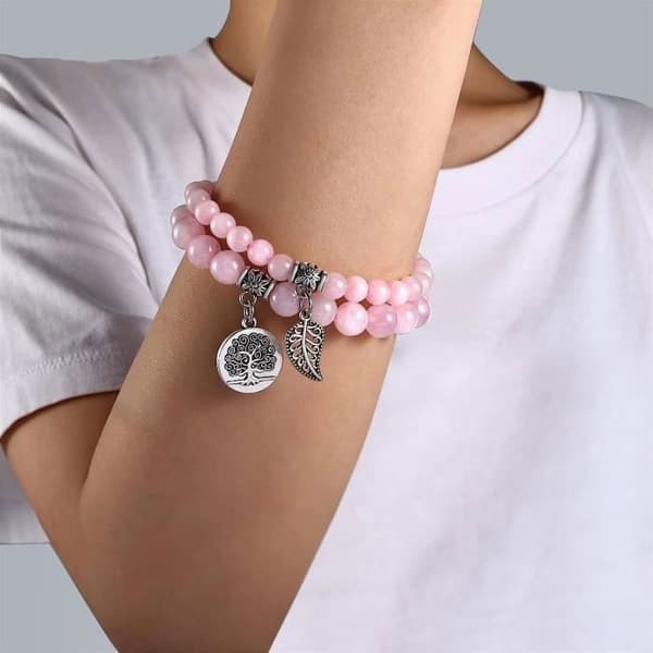 2 st Rose Quartz Leaf Pendel Armband 16cm Naturligt pärlarmband för damer
