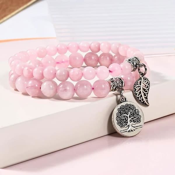 2 st Rose Quartz Leaf Pendel Armband 16cm Naturligt pärlarmband för damer