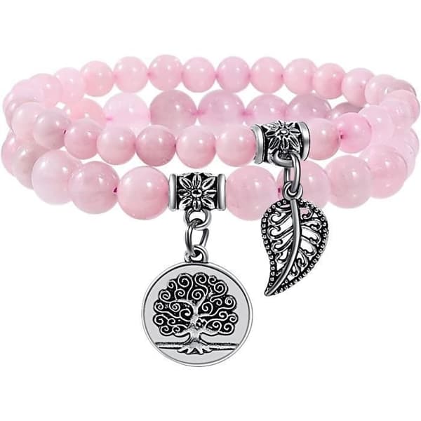 2 st Rose Quartz Leaf Pendel Armband 16cm Naturligt pärlarmband för damer