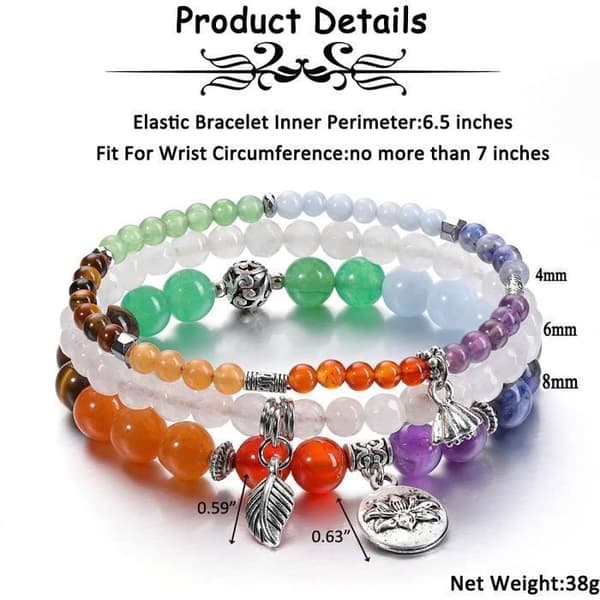 Chakra armband - Ej specificerat - 3st - Färgglad kristall - Blandat - Naturmaterial