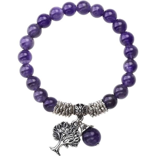 8 mm Ametist Tree of Life Pärlarmband Armband Födelsedagspresent för män och kvinnor