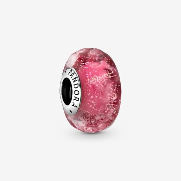 Pandora Wavy sterling silver berlock med iriserande och rosa Murano glas