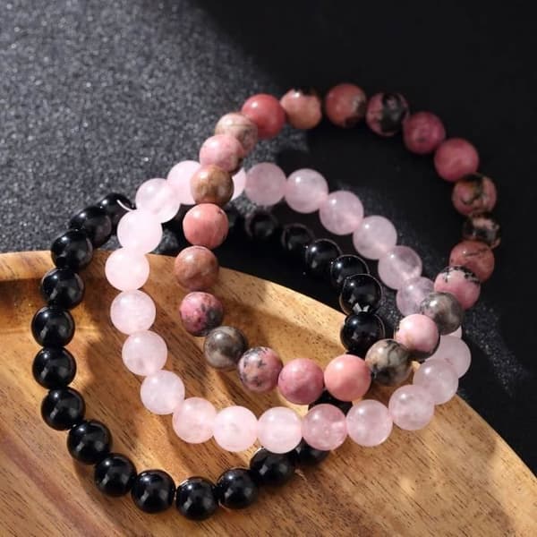 Armband i rosa rhodonitpärlor - Ej specificerat - 8 mm - Längd 16,5-17 cm - Unisex - Naturliga material