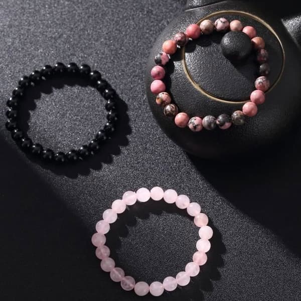 Armband i rosa rhodonitpärlor - Ej specificerat - 8 mm - Längd 16,5-17 cm - Unisex - Naturliga material