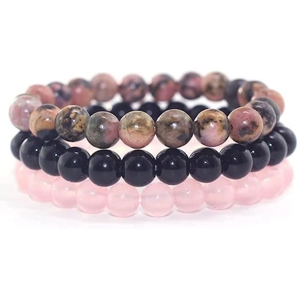 Armband i rosa rhodonitpärlor - Ej specificerat - 8 mm - Längd 16,5-17 cm - Unisex - Naturliga material