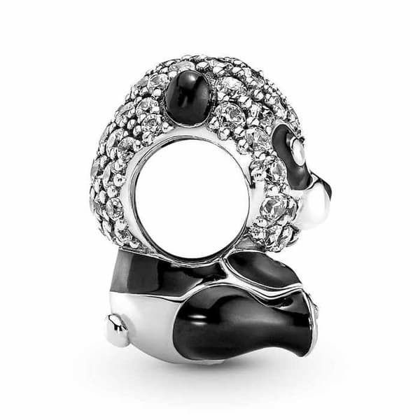 Berlock - Pandora - Panda - 925 Silver - Cubic Zirconia - Glänsande svart emalj