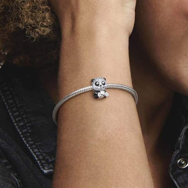 Berlock - Pandora - Panda - 925 Silver - Cubic Zirconia - Glänsande svart emalj