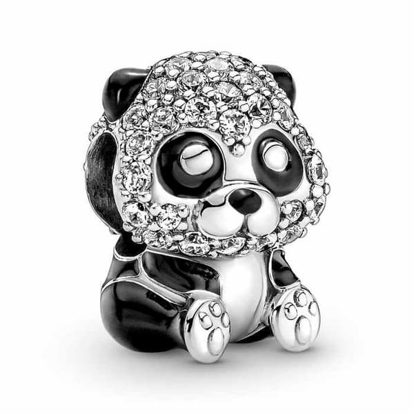 Berlock - Pandora - Panda - 925 Silver - Cubic Zirconia - Glänsande svart emalj