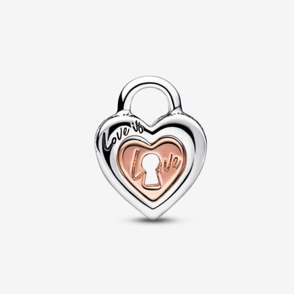 Charm - PANDORA - Separable Heart Tvåfärgat hänglås - 925 Silver - Guld - Flerfärgad