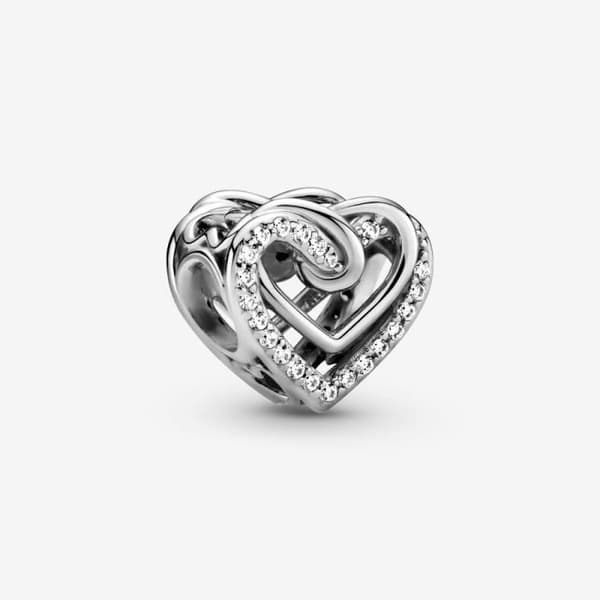 Charm - MARKE - Glittrande Sammanflätade Hjärtan - Silver - Unisex - Vuxen