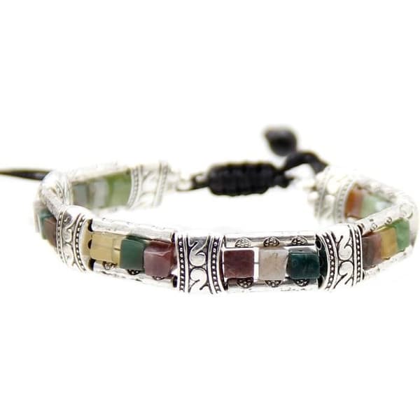 At170601 Tibetanskt armband för lycka - stenar och tibetanskt silver - handgjort[H1258]
