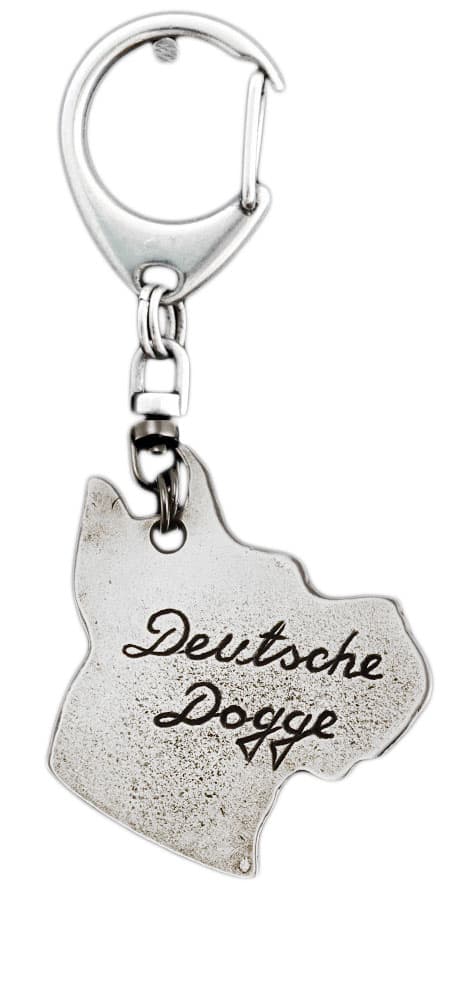 Great Dane I - silverpläterad nyckelring med en hund i presentask, handväska dekoration, ryggsäckshänge från Art-Dog
