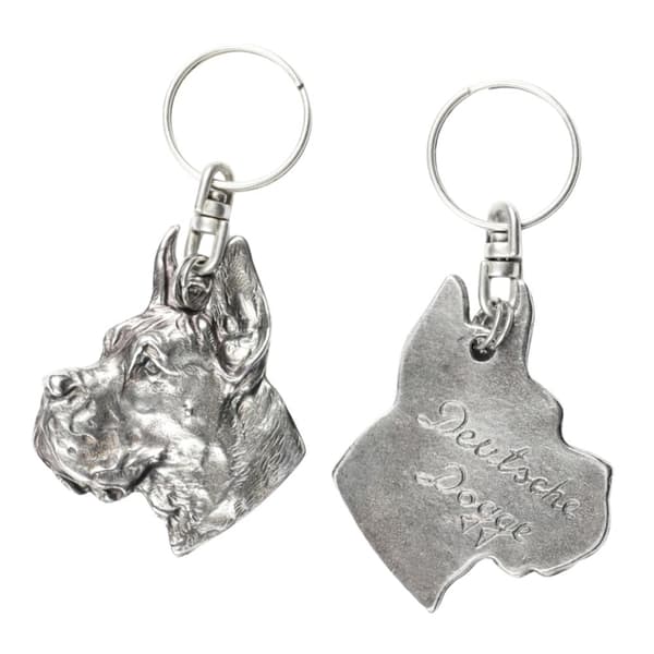 Great Dane I - silverpläterad nyckelring med en hund i en dekorativ låda, handväska dekoration, ryggsäckshänge från Art-Dog