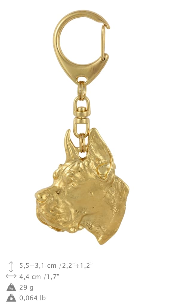 Great Dane I - guldpläterad nyckelring med en hund i presentförpackning, handväska dekoration, lyxigt tillbehör från Art-Dog