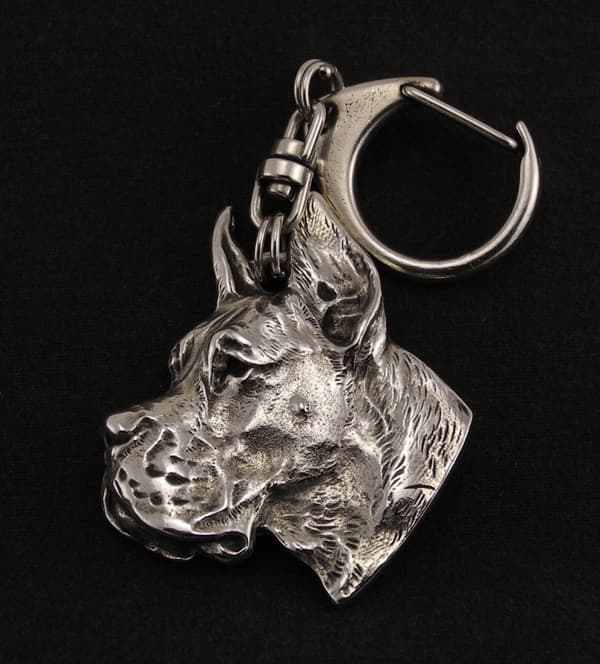 Great Dane I - silverpläterad nyckelring med hund, handväska dekoration, ryggsäckshänge från Art-Dog