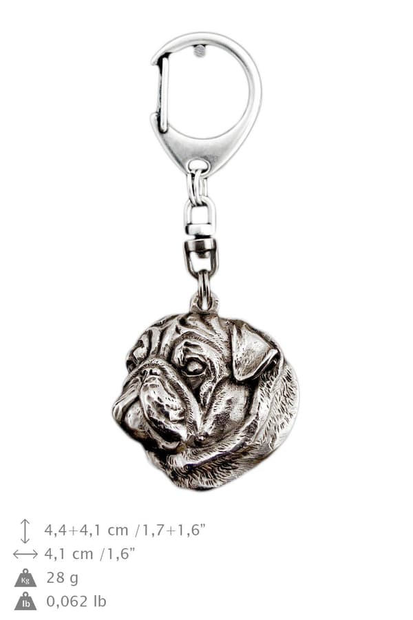 Mopsi, Mopsi, Carlin I - hopeoitu avaimenperä koiralla, käsilaukkukoriste, reppuriipus by Art-Dog
