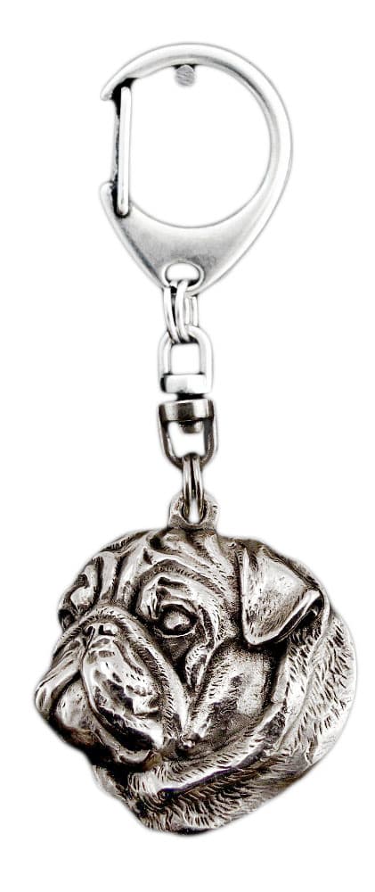 Mopsi, Mopsi, Carlin I - hopeoitu avaimenperä koiralla, käsilaukkukoriste, reppuriipus by Art-Dog