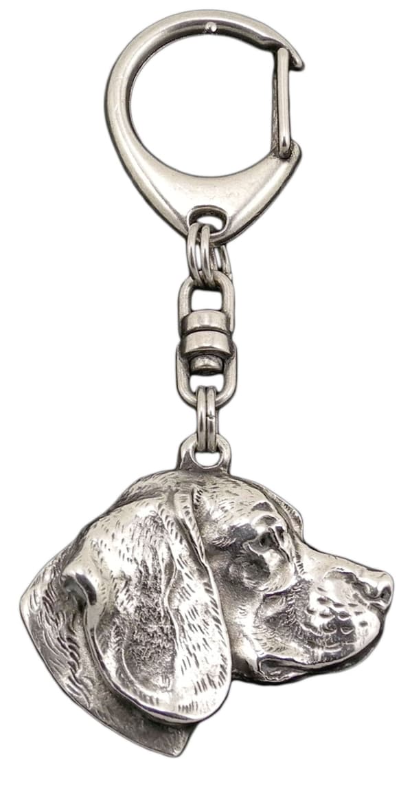 Beagle - hopeoitu avaimenperä koiralla, käsilaukkukoriste, Art-Dogin reppuriipus