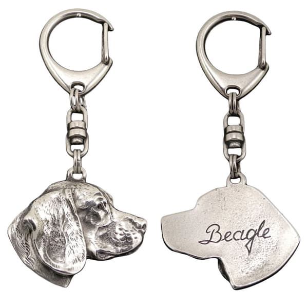 Beagle - hopeoitu avaimenperä koiralla, käsilaukkukoriste, Art-Dogin reppuriipus