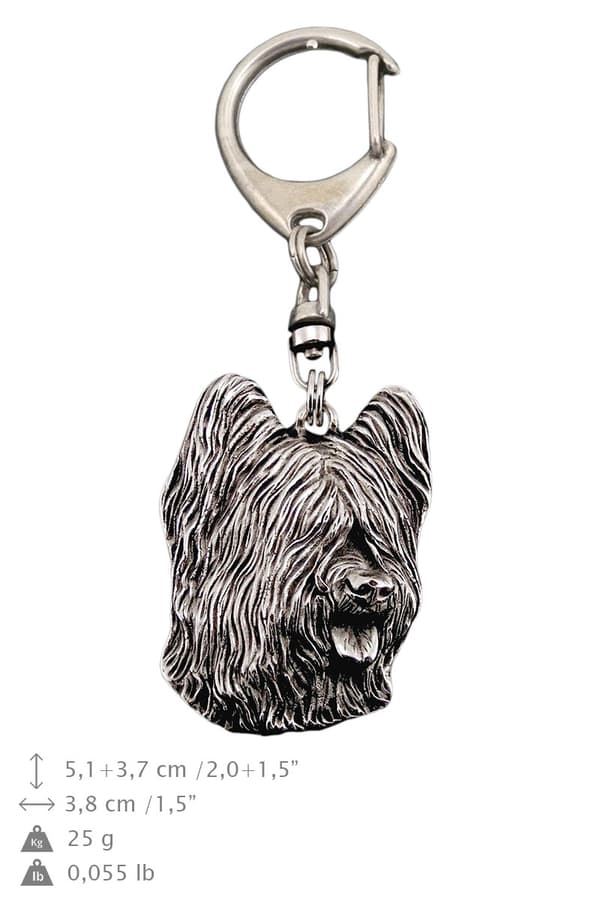 French Shepherd Briard, Berger de Brie - silverpläterad nyckelring med hund, handväska dekoration, ryggsäckshänge från Art-Dog