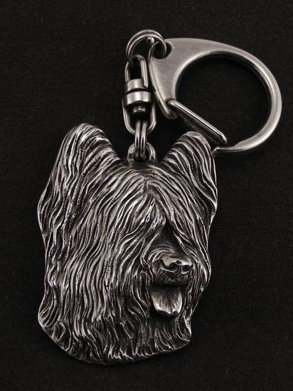 French Shepherd Briard, Berger de Brie - silverpläterad nyckelring med hund, handväska dekoration, ryggsäckshänge från Art-Dog