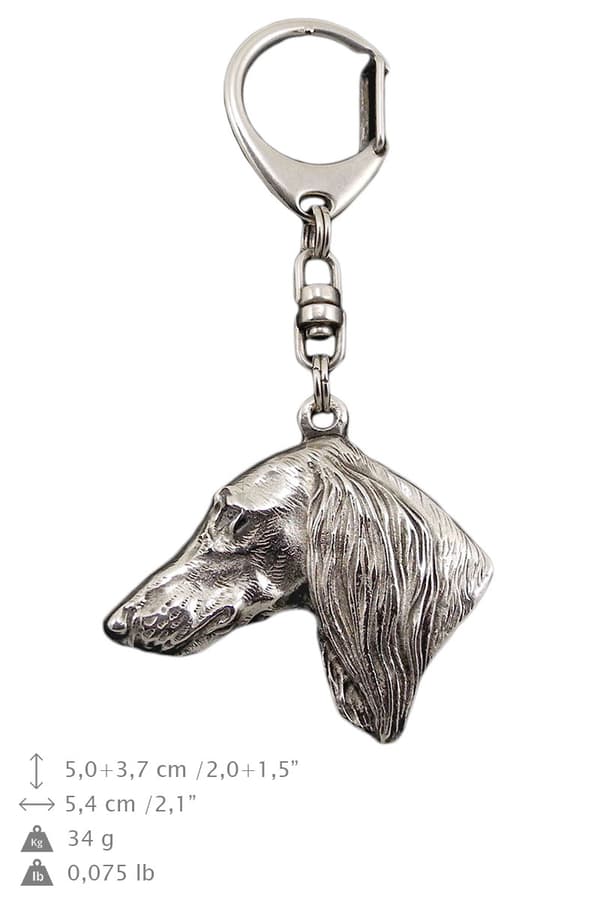 Persisk vinthund, Saluki - silverpläterad nyckelring med hund, handväska dekoration, ryggsäckshänge från Art-Dog