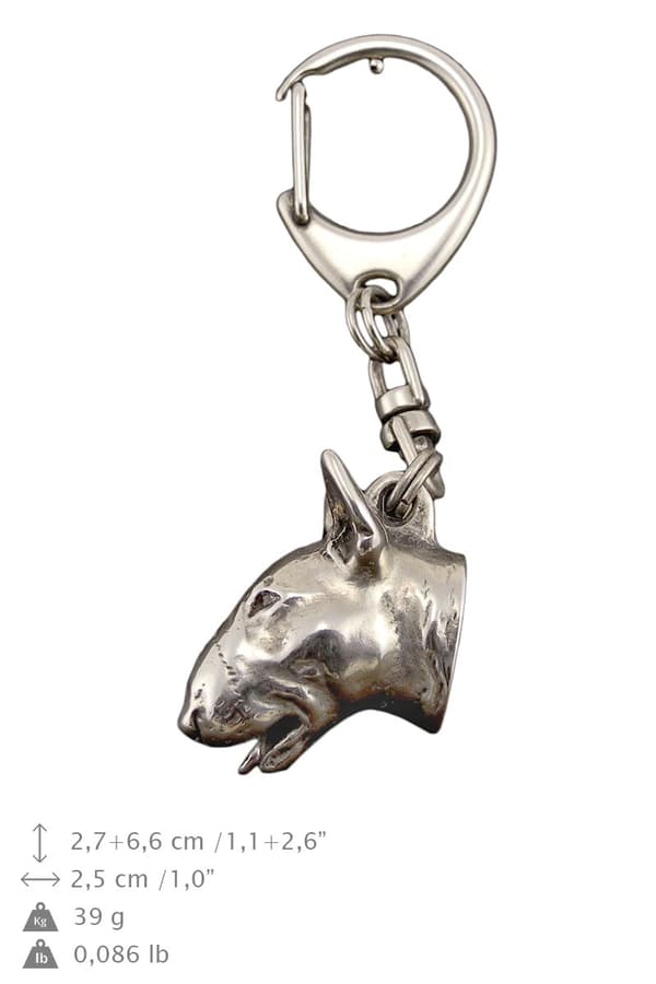 Bull terrier, Bull Terrier I - silverpläterad nyckelring med hund, handväska dekoration, ryggsäckshänge från Art-Dog