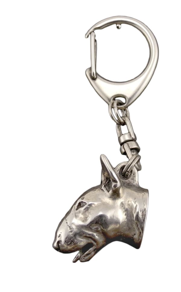 Bull terrier, Bull Terrier I - silverpläterad nyckelring med hund, handväska dekoration, ryggsäckshänge från Art-Dog
