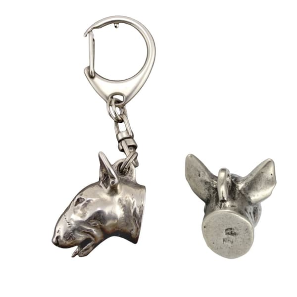 Bull terrier, Bull Terrier I - silverpläterad nyckelring med hund, handväska dekoration, ryggsäckshänge från Art-Dog