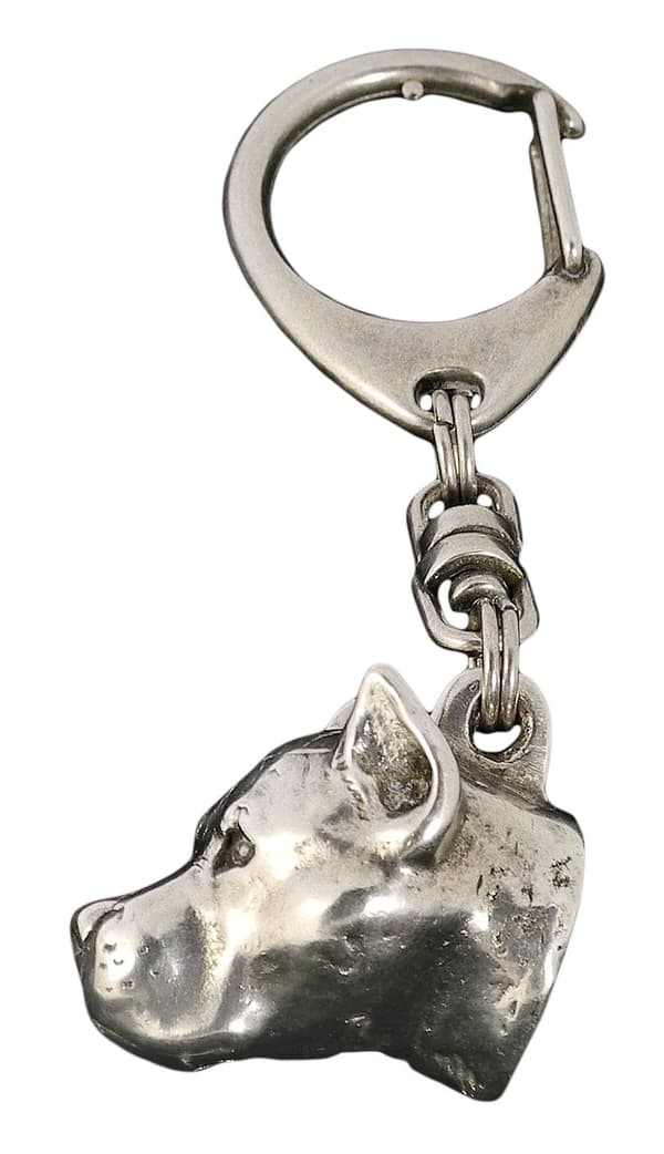 Amerikkalainen staffordshiren terrieri, Amstaff, Amstaf - hopeoitu avaimenperä koiralla, käsilaukun koristelu, reppuriipus by Art-Dog