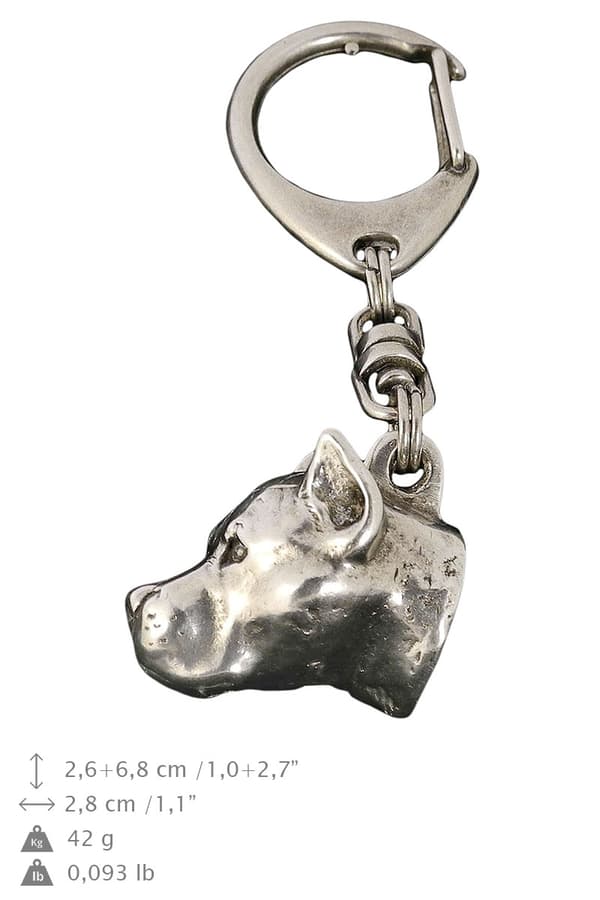 Amerikkalainen staffordshiren terrieri, Amstaff, Amstaf - hopeoitu avaimenperä koiralla, käsilaukun koristelu, reppuriipus by Art-Dog