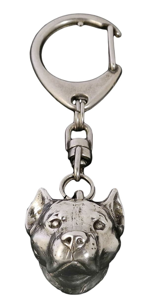 Amerikkalainen staffordshiren terrieri, Amstaff, Amstaf - hopeoitu avaimenperä koiralla, käsilaukun koristelu, reppuriipus by Art-Dog