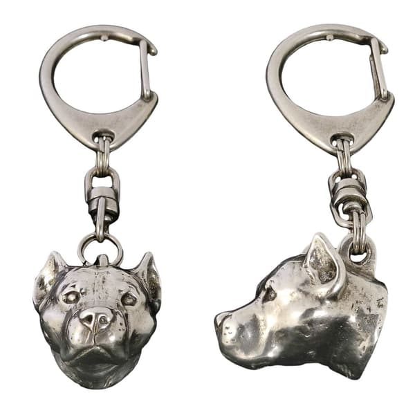 Amerikkalainen staffordshiren terrieri, Amstaff, Amstaf - hopeoitu avaimenperä koiralla, käsilaukun koristelu, reppuriipus by Art-Dog
