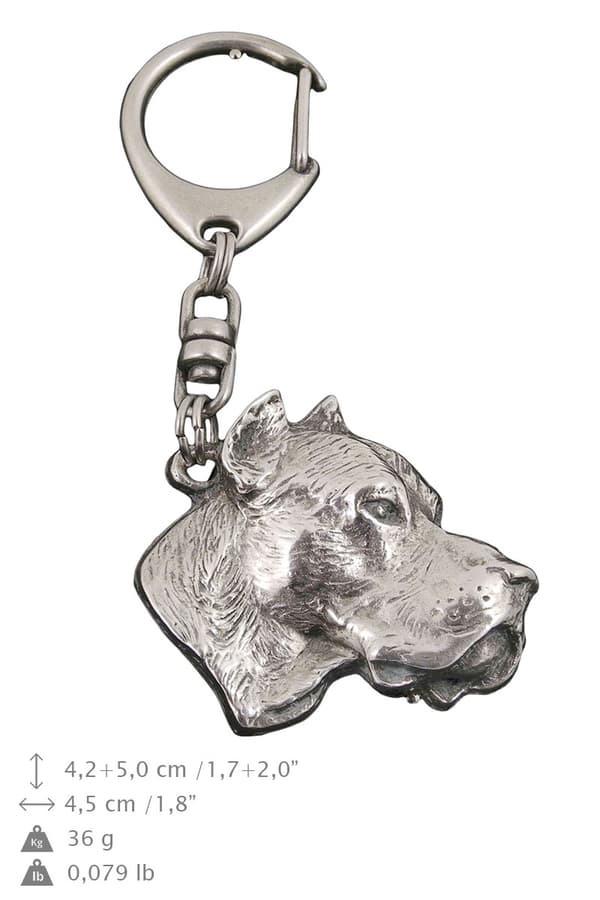 Grand Danois, Dogo Argentino - silverpläterad nyckelring med hund, handväska dekoration, ryggsäckshänge från Art-Dog
