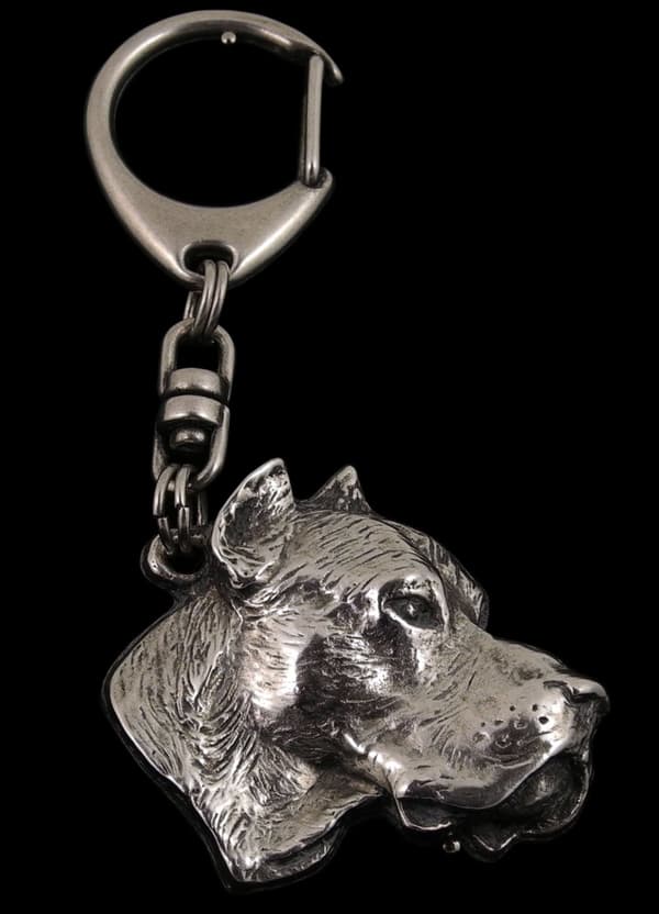 Grand Danois, Dogo Argentino - silverpläterad nyckelring med hund, handväska dekoration, ryggsäckshänge från Art-Dog