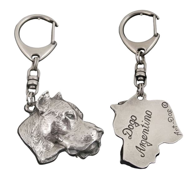 Grand Danois, Dogo Argentino - silverpläterad nyckelring med hund, handväska dekoration, ryggsäckshänge från Art-Dog