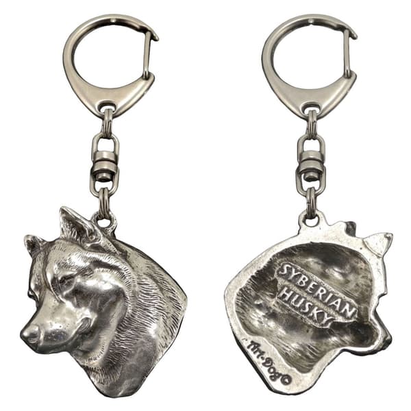 Siberian Husky, Siberian Husky - silverpläterad nyckelring med hund, handväska dekoration, ryggsäckshänge från Art-Dog