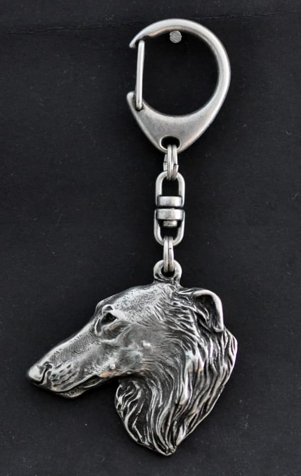 Ryska Borzoi, Borzoi, Barzoi - silverpläterad nyckelring med hund, handväska dekoration, ryggsäckshänge från Art-Dog
